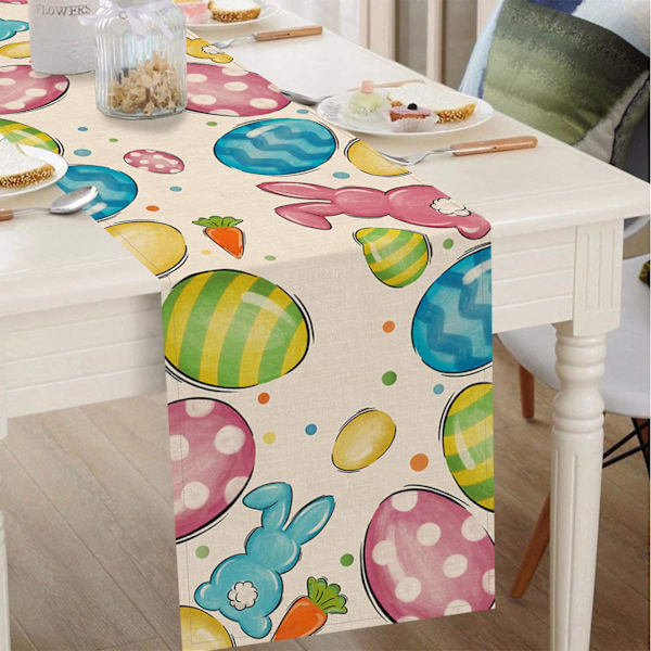 Påskeæg Bunny Dug, Sjov Bunny Gulerod Sød Køkkenbord Dekoration, Farverige Polka Dot Forår Burlap Hjemmeindretning Indendørs Udendørs Feriefest S