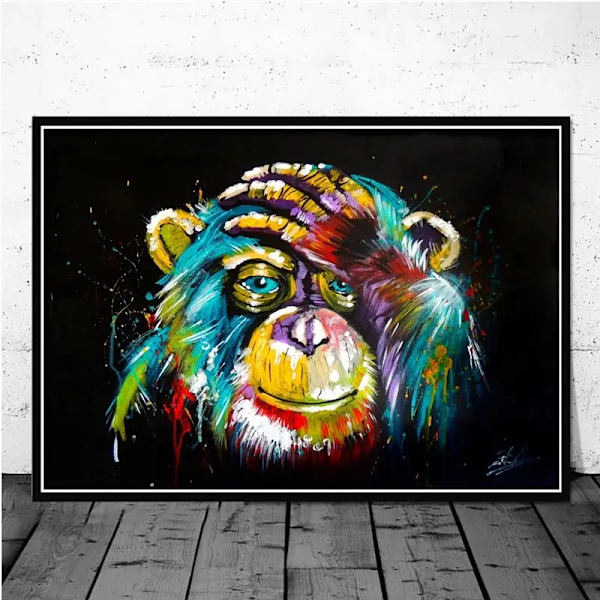 Pyöreä timantti vesiväri pensas apina seinätaide canvas-tulostus abstrakti eläin juliste maalaus kehystämätön kodin sisustus kuva 12X16 tuumaa