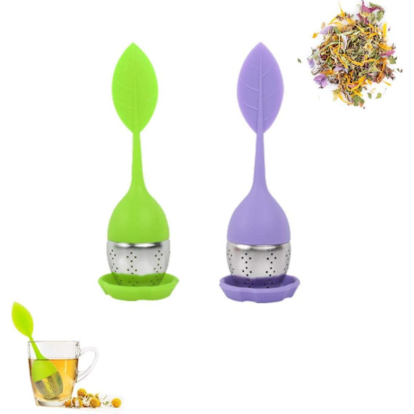 2 stk. teinfuser, diffuserfilter, tebladformet tesi, teinfuser med fødevaregodkendt silikoneteboldskål  rustfrit stål si (Pur