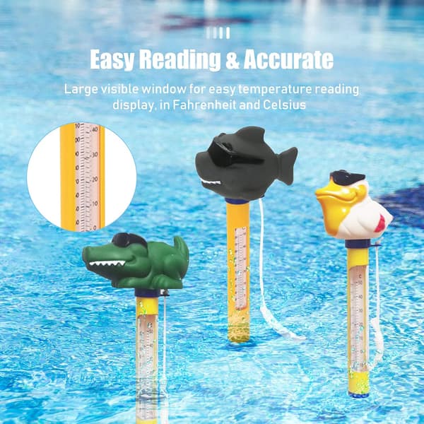 1 st flytande pooltermometer vattentermometer simning tecknad djurform vattentemperaturtermometer med rep utomhus inomhus