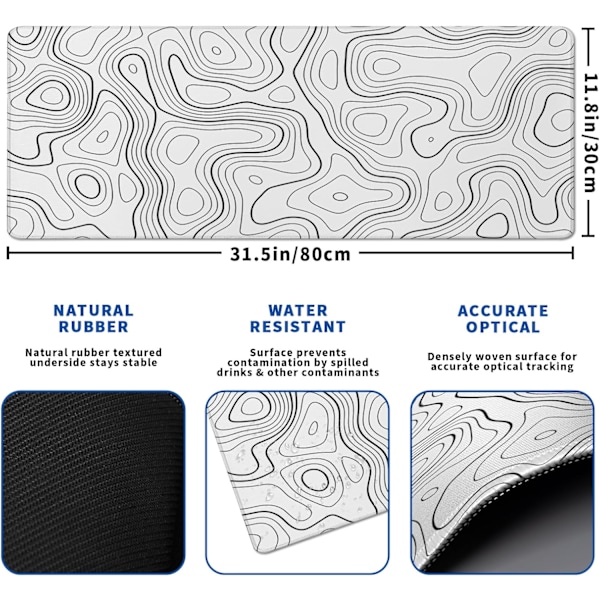 Contour Gaming Mouse Pad Hvid Stor mussemåtte til tastatur og M