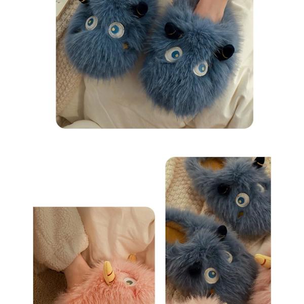 Kvinners plysj tøfler søte små monster kawaii alv fluffy hjemmesko 24.5cm