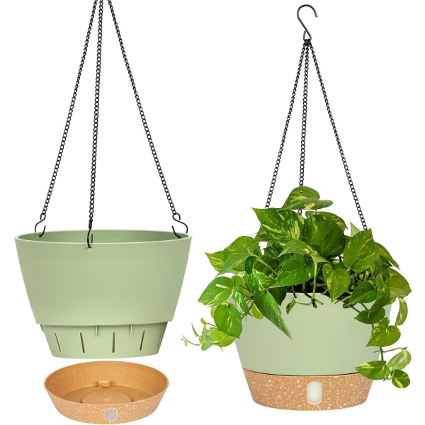 Sett med 2 (grønne) hengende plantekasser, 25,4 cm diameter for innendørs og