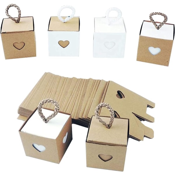 50 stk Kraft Papp Gaveesker, Gaveesker til Bryllup, Gaveinnpakning Godteriesker, Mini Vintage Fest DIY Gaveemballasjeekser