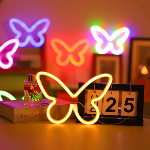 Sovrumsväggdekor Fjäril Neonljus,23cm * 18,5cm * 2,5cm Butterfly Neonkonstlampa Flickor Hem Bröllop Födelsedagsfest Dekoration 2 Varmvit