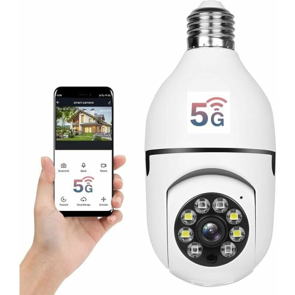 360-graders utendørs WiFi-pærekamera, 2,4GHz og 5GHz WiFi-pærekamera, 1080P trådløst WiFi-sikkerhetskamera med menneskelig bevegelsesdeteksjon dag og natt T
