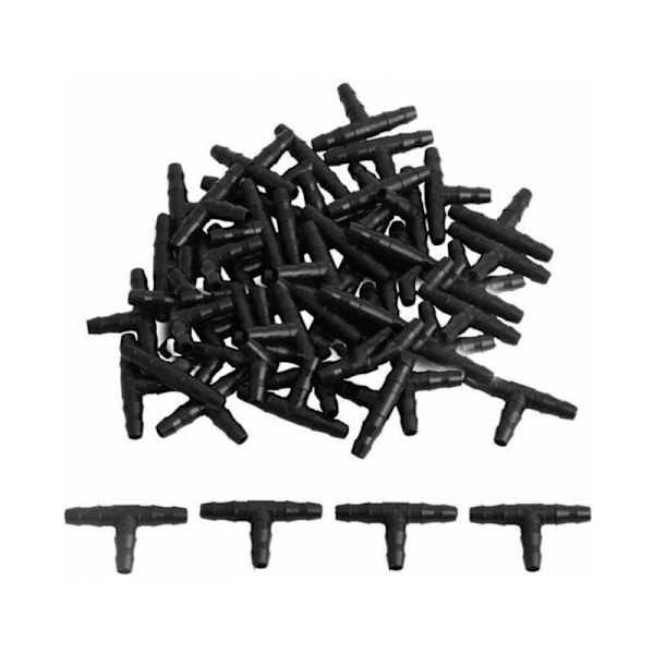 100 st T-stycke, 4/7mm T-koppling, PVC-bevattningskoppling