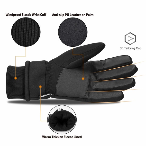 30°F Winter Gloves Touch Screen Gloves Men Women Warm Gloves, Windproof and Waterproof Gloves for Cold Weather Running Hiking Driving Skiing (Black)