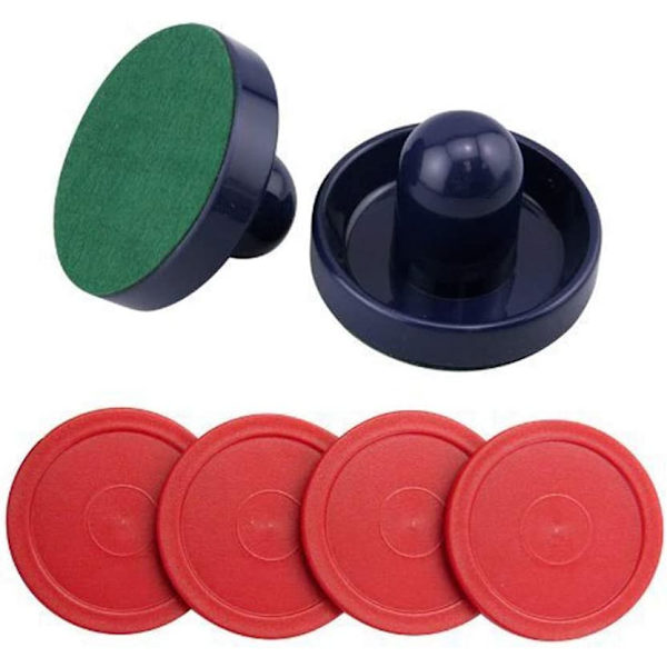 Air Hockey Pushers  Pucks Set, Stor Storlek, (2 Marinblå Pushers + 2 Lints + 4 Röda Pucks)