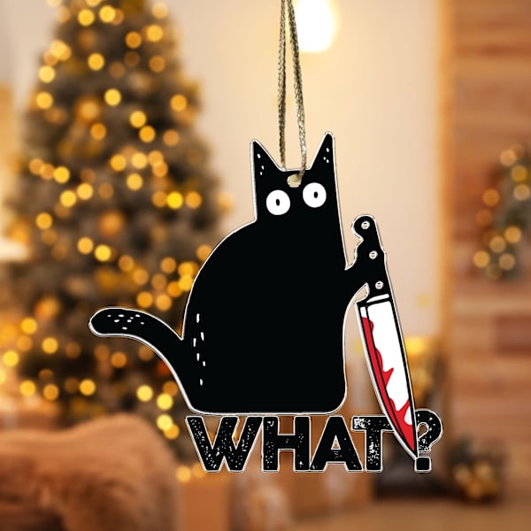 8 cm svart katt julepynt - Julepynt til katt - Henges i juletreet - Topper juletreet (svart katt)