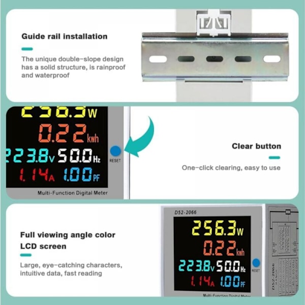Elförbrukningsmätare, 100A 6 EN1 DIN-skena 220V DE FRONTURE FREEDER FREEDURE FUND PROBLE, AC40-300V CT Integrerad