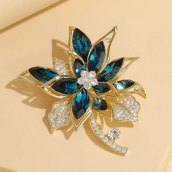 Blå kristall brosch nålar strass blomma elegant