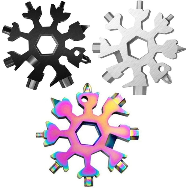3-delad Snowflake Multi-Tool Set 18-i-1, snöflinga flasköppnare i rostfritt stål/Phillips Flathead skruvmejselsats/skiftnyckel, hållbar och bärbar på