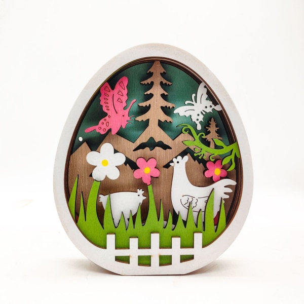 Påsk LED Träägg, Påsk Träägg LED Dekoration, Påsk Hem Dekoration Träägg Kanin Hantverk, 11X12.7X2.5CM