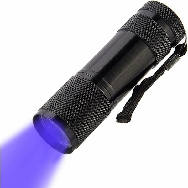 UV/svartljuslampa med 9 lysdioder, LED UV-ficklampa, fläckdetektor, hitta fläckar på kläder, mattor eller heltäckningsmattor (batterier ingår ej)