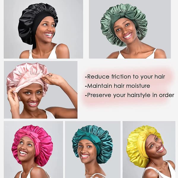 Hot Pink Silke Satin Bonnet til Søvn Dobbelt Lag Satin Foret Hår Bonnet