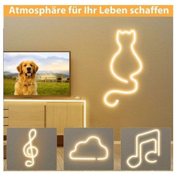 Neon LED-band 3M, 5V 3000K VIT LED MED LED-strip, Böjbar vattentät flexibel silikon LED-ljusremsa för inredning, sovrum, DIY-skyltar