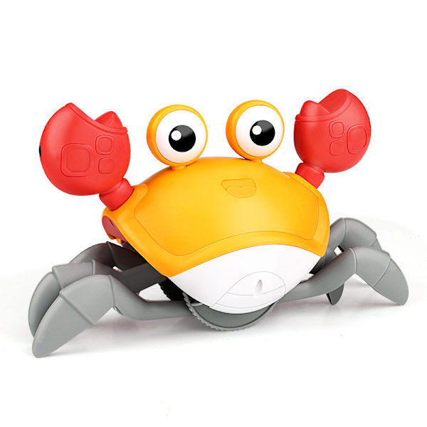 Baby Crawling Crab Musical Toys (Orange Yellow), Toddler Electronic Light-Up Crawling Toys with Automatic Obstacle Avoidance, Toddler Baby Mobile To