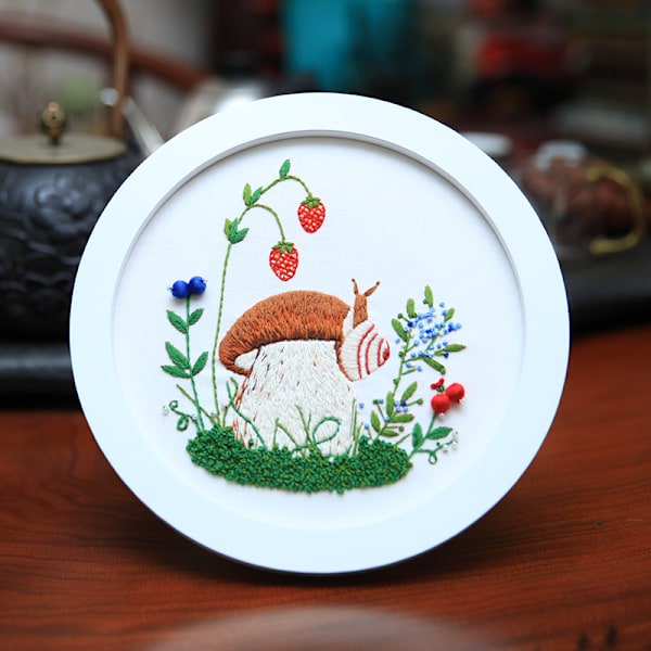Kirjontasetti aloittelijoille, kirjontasetti renkaalla, värikäs neula ja lanka, sakset, kangas (5 osainen setti)