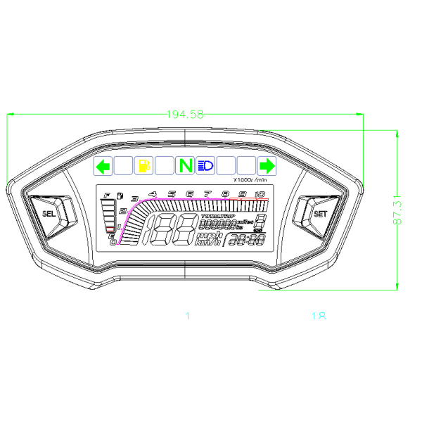 Motorsykkel Speedometer, Universal 13000 RPM Motorsykkel Gauge Tacometer 7 Farger Justerbar Bakgrunnsbelysning med Speed ​​Sensor