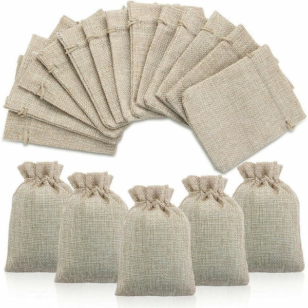 50 stk. jutekordelposer, juteposer, gave med snor, hørpose lommer, hamppochon stof til dragees lavendel adventskalender gave, 9x12cm