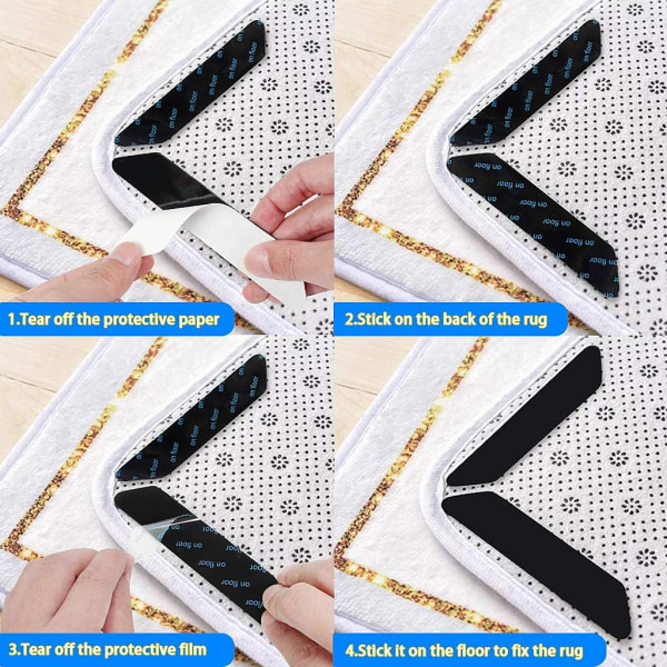 10-pack halkfria Rug Stippers (trapezformade 130x25x2mm), återanvändbara matthörnklämmor, starka mattunderlägg för trä- och hårda golv, anti-curl