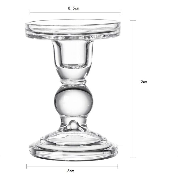 4 stk. glasslysestaker, (8 8,5 14 cm) Lysestake med rund base, stabil holder for koniske lys, moderne borddekorasjon for hjemmefest We