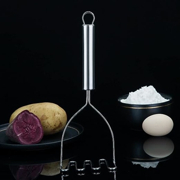Kartoffelmoser, (9 tommer) Heavy Duty Rustfrit Stål Metal Kartoffelmoser Med Spejlpolering, Kartoffelmoser Redskab, Håndholdt Kartoffelmoser, Puree