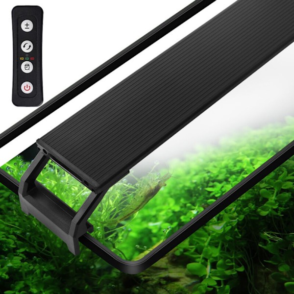 18-tommers akvarielampe med timer, nedsænkelig lampe til akvarium, justerbar lysstyrke, 3 belysningstilstande, LED-belysningstang til akvarium