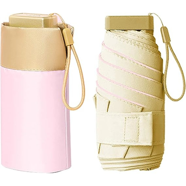 Sammenfoldelig rejseparaply (pink), 19 tommer 6-bens mini paraply kompakt bærbar vindafvisende paraply, med opbevaringspose mini rejseparaply foldesol