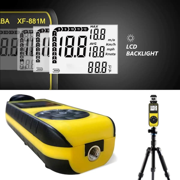 Vindkopp Digital Anemometer, Utomhus Vindhastighetsmätare 0,7~42m/s, Bärbar Anemometer Mät MAX/AVG Vindhastighet och Temperatur (℃/℉), Luftflöde