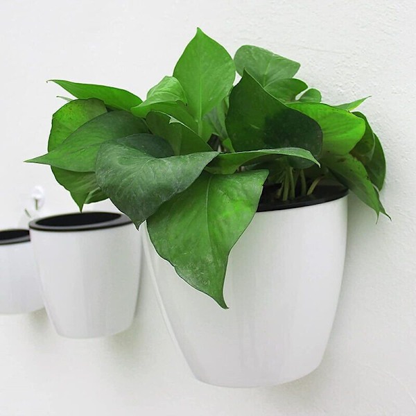 7-pack Vita Hängande Plastblomkrukor Självbevattning Dubbla Lager Design Inomhus Utomhus Krukor Fönster Väggdekor 13cm