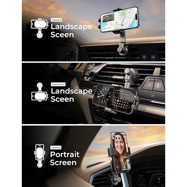 Mobilhållare för Bil - 360° Rotation, Blockerar Aldrig Luftventilen, Passar iPhone 12-16 Pro Max & Samsung Galaxy