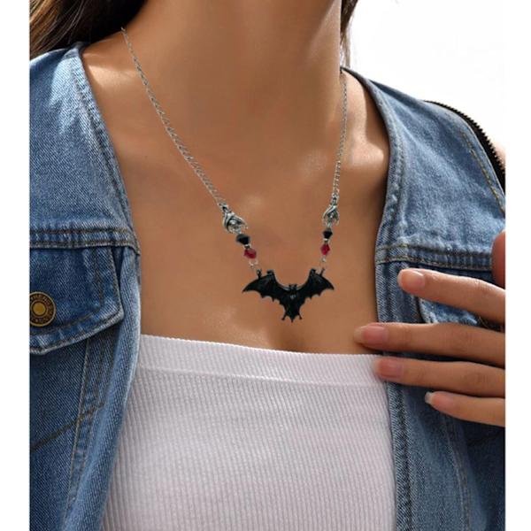 Fladermussmycke Halloween-halsband Cubic Zirconia Inverted Vampire Bat Festival Rolig djurhalsband