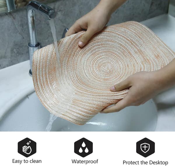 38 cm vävda runda placemats värmeisolerade halkfria flätade bomullsdukar (beige, set om 6)