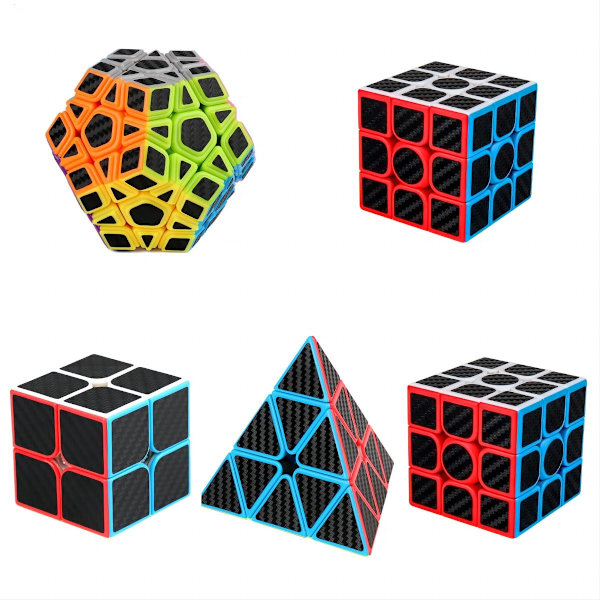 Hiilikuituinen kallistettu pyramidi 2, 3, 4 Rubikin kuution ja muut hauskat opettavaiset lelut lahjasetti 5 kappaletta Upouusi Rubikin kuutio