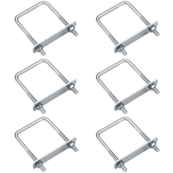 6 stk. U-bolter, m6 u-bolter, U-bolter i rustfritt stål med puckplater, mutter, strammebolter Feste for tuyaus-feste (rett vinkel 80x50mm)