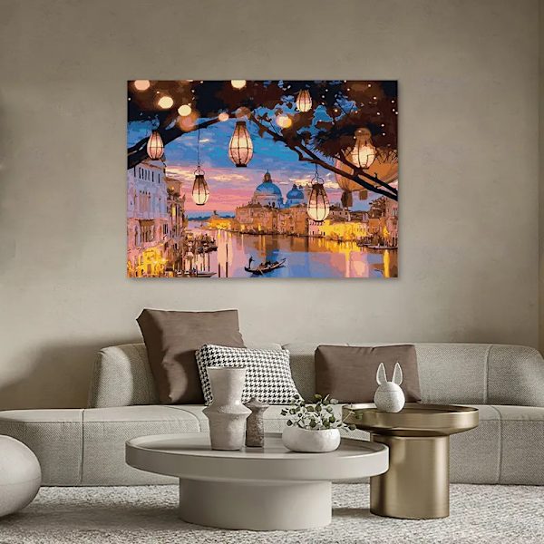 DIY Tryckt Diamantmålning Vid Skymning Natten Venedig Landskap Canvas Väggkonst Present Hantverk 12X16inch
