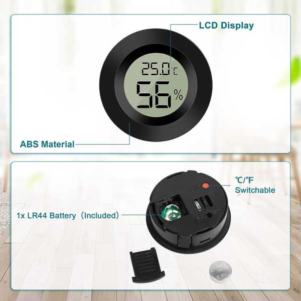 Svart rund, 2 st digital LCD utomhus termometer hygrometer hygrometer för inomhus/utomhus luftfuktare avfuktare växthus källare barnrum,.