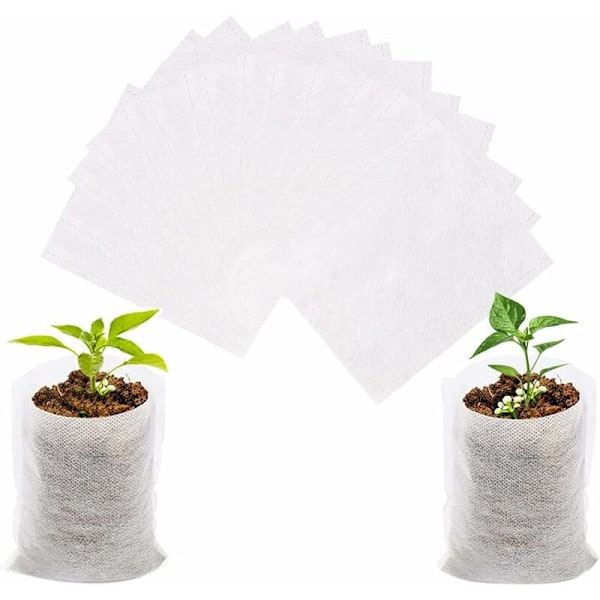 Sett med 500 biologisk nedbrytbare poser, ikke-vevd stoff for såing av planter, avl og vekstposer (14 x 16 cm)