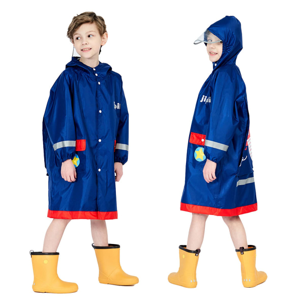 Regnfrakk, hette, vanntett poncho for barn, unisex-pyttsett dyremønster, unisex-regnfrakk, langjakkejakke med klar kant og refleks