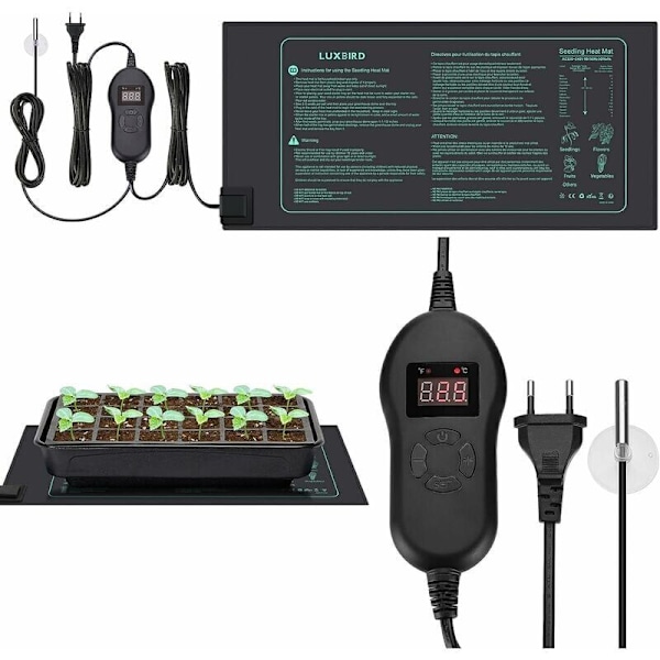 Värmematta, värmematta för sådd med termostat och NTC-prob, vattentät IP67, 30 Watt, idealisk för inomhusplanteringar, hembryggning och DI