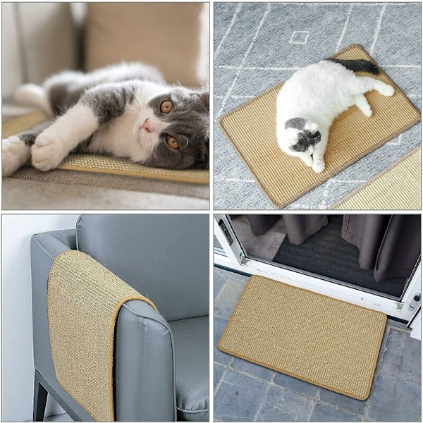 Kattklösmatta för mattor, klösmatta för kattkoja i vävd naturlig sisal, halkfri, praktisk leksak för klor, kattmatta skyddar mattorna