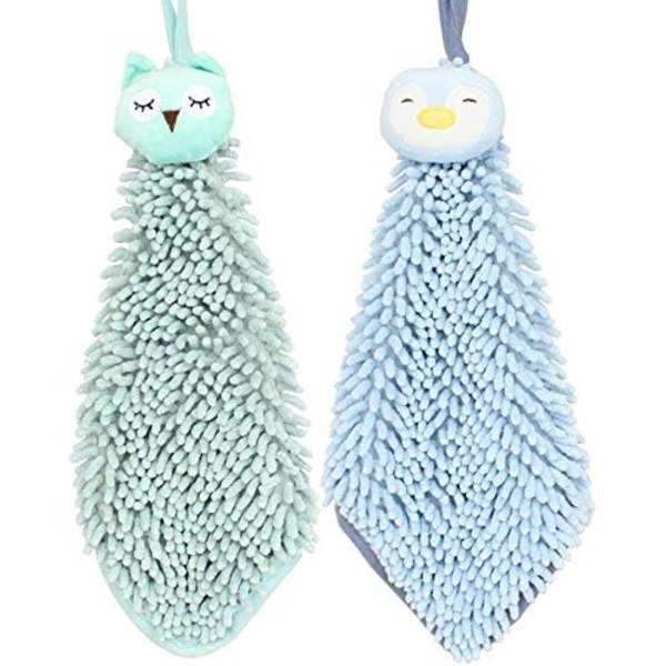 2-pack söta djurhanddukar (uggla och pingvin) för kök och badrum, mjuk och plyschig mikrofibermaterial, lämplig för barn och vuxna
