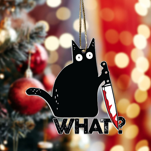 8 cm svart katt julepynt - Julepynt til katt - Henges i juletreet - Topper juletreet (svart katt)