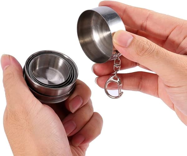 Resbar resbar mug i rostfritt stål S/M/L Camp Holder(250ML,8*7.8CM)-Nyckeldesign Retractable Telescopic Mug