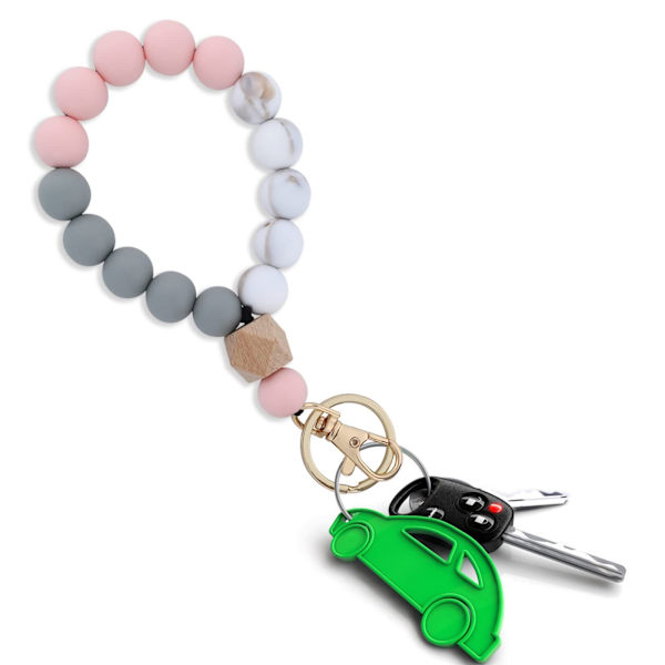 Silikon nøkkelring armbånd, kvinner perlearmbånd nøkkelring håndleddrem for kvinner elastisk håndledd nøkkelring hus bil nøkkelring holdere, syrin lilla, rosa