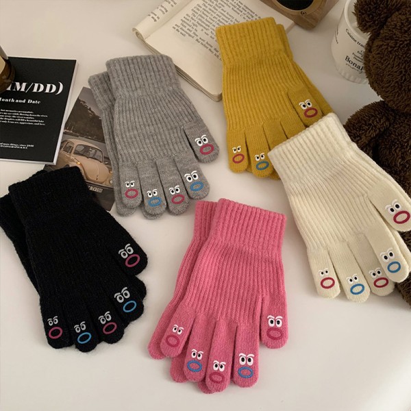 Stretchiga virkade handskar stickade handskar tecknad full fingerhandskar pekskärm vinter varma handskar för män och kvinnor