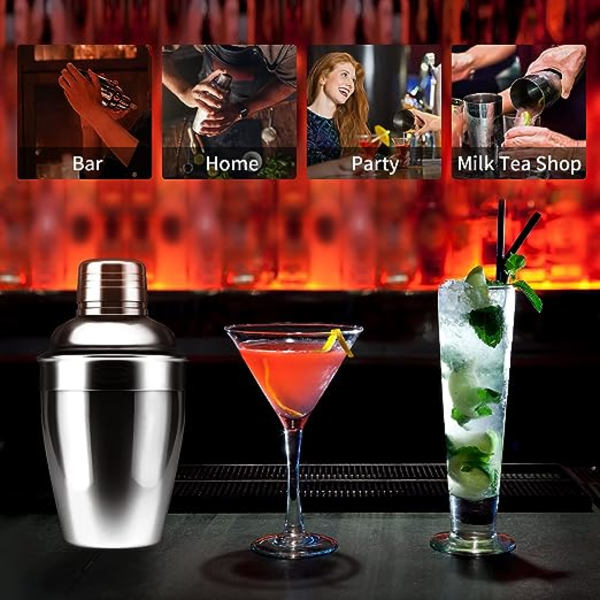 Rustfrit Cocktail Shaker i rustfrit stål, Cocktail Bar Shaker Vinshaker Mixer med si og låg, 250 ml (8,4 oz), Lille, Enkelt Martini