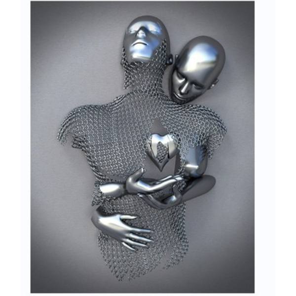 Kärleks hjärta 3D-effekt väggkonst abstrakt metallsculptur duk modern målning väggdekor 30*40cm